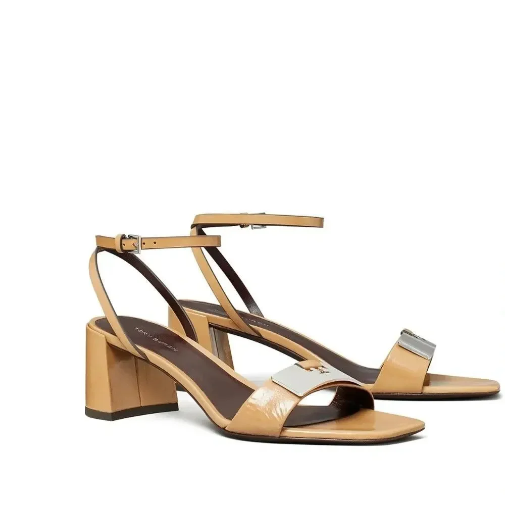 Tory Burch Women's Gigi Sandals 55mm Heel Cantucci (Beige)/ Silver US Size 10.5